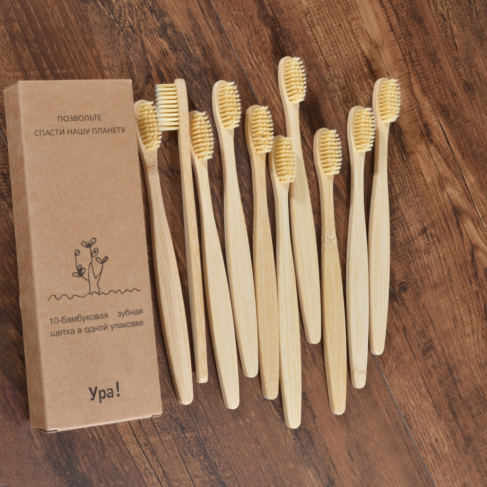 Cepillos de dientes Bambú con cerdas suaves Biodegradables / Juego 10 pzas