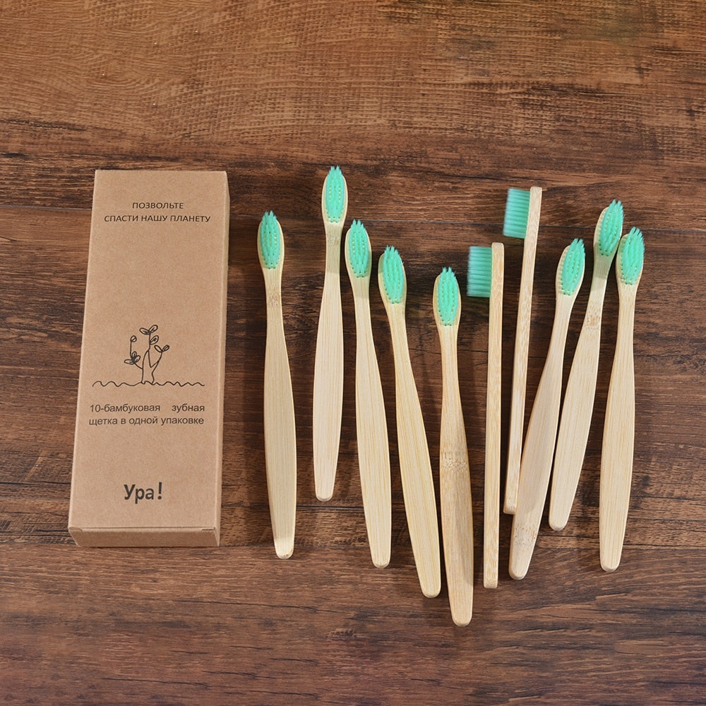 Cepillos de dientes Bambú con cerdas suaves Biodegradables / Juego 10 pzas